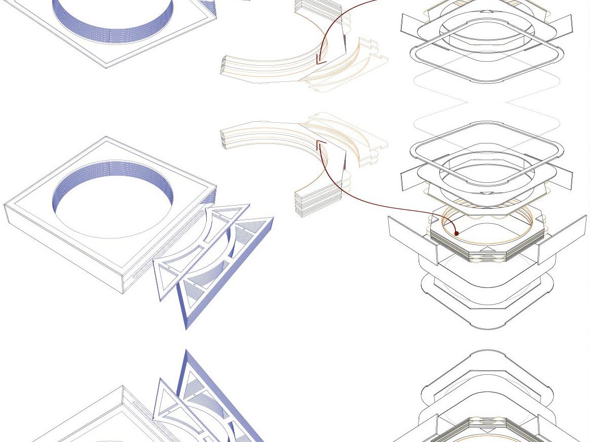 Mobilier lumineux espace VIP — Watches & Wonders / Pierre Pauze — Mobilier VIP — vue éclatée 3D