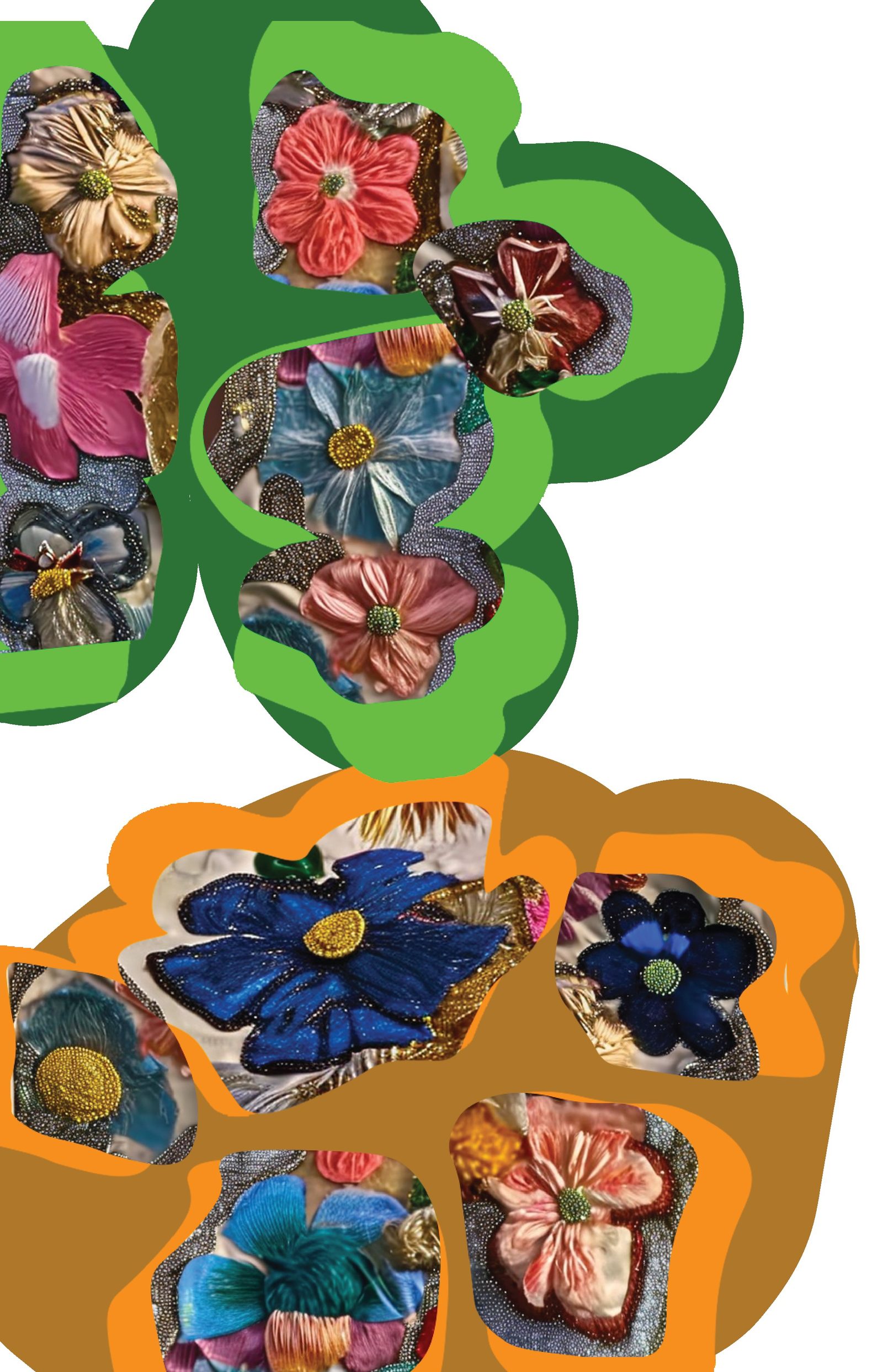 Textile et ornement — La planche des motifs : les fleurs groupées par couleur, avant la broderie