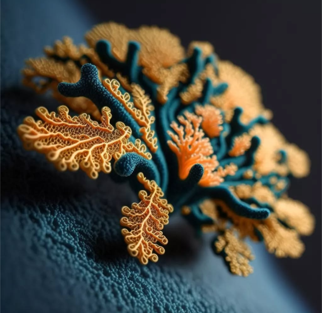 Thalassic Kaftan — L'image qui a ouvert la recherche — broderie générée, corail et fil d'or
