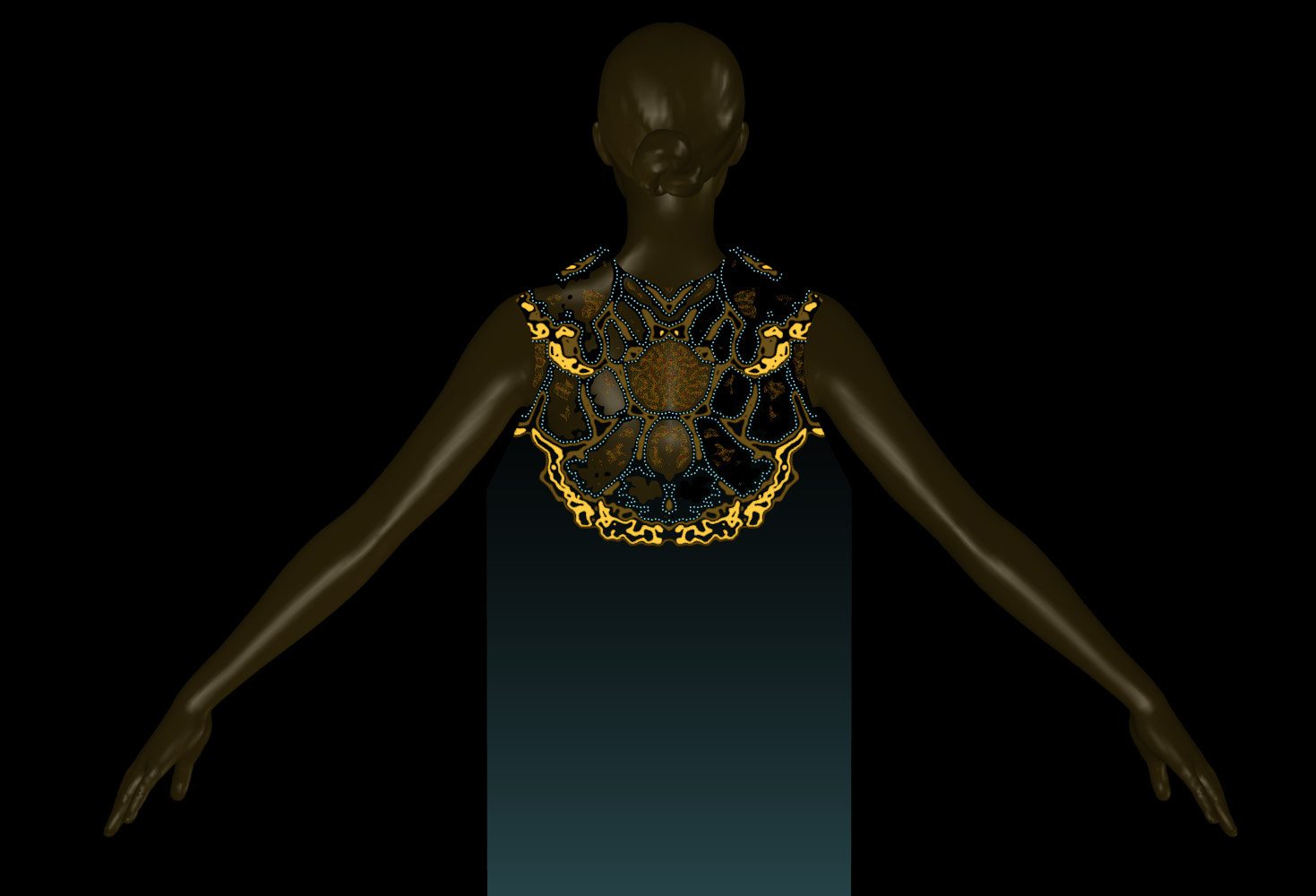Thalassic Kaftan — Patronage dos, posé sur le buste