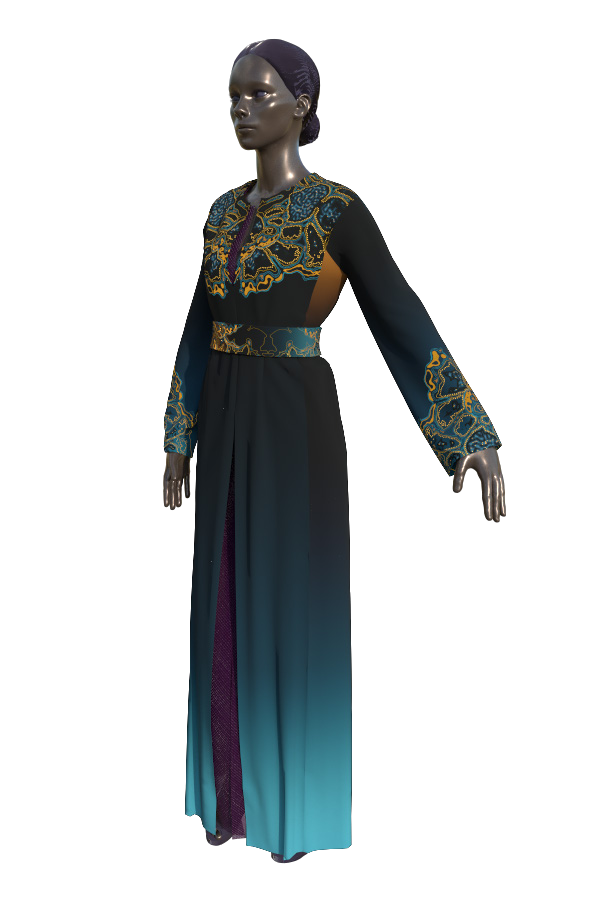 Thalassic Kaftan — Silhouette de trois quarts