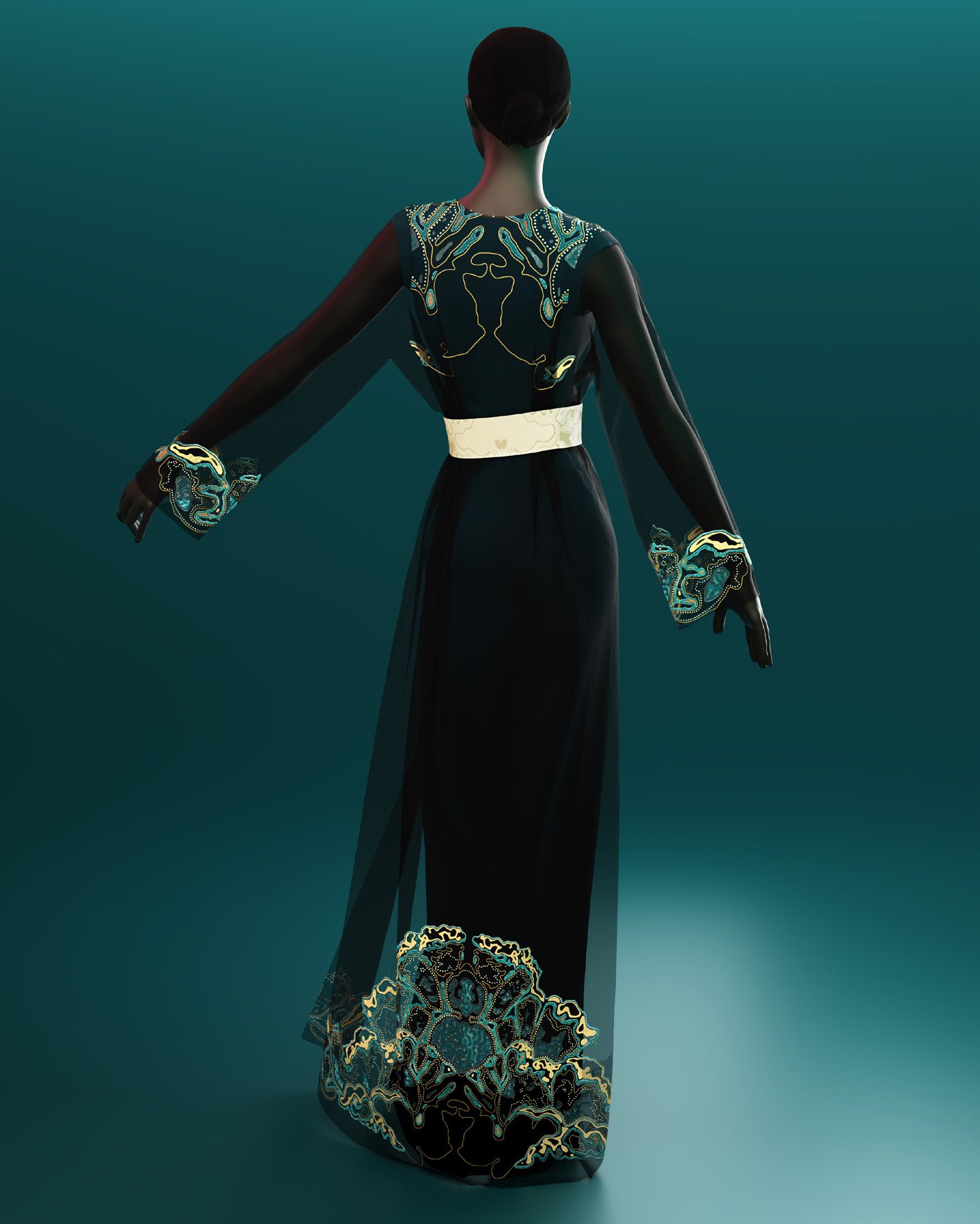 Thalassic Kaftan — Thalassic Kaftan — rendu Blender, de dos